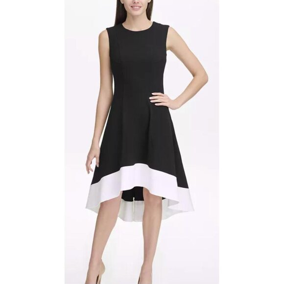 NEW Tommy Hilfiger Petite Scuba Crepe Hi-Low Colorblock Dress sz 2 - Picture 1 of 2